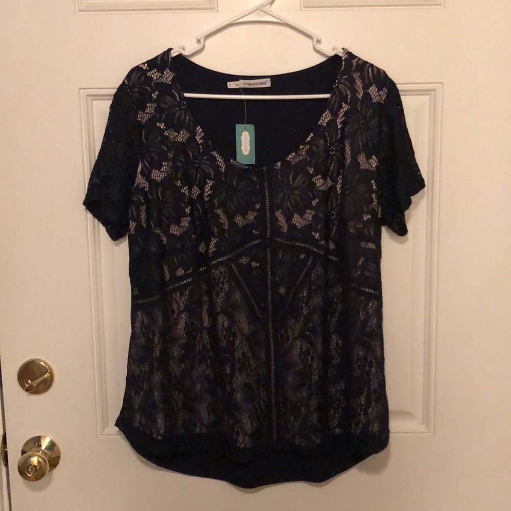 Navy blue lace overlay top ⭐️ NWT